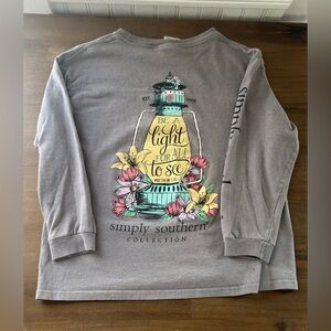 Simply Southern Kids Light Gray Long Sleeve Tee with Floral Lantern